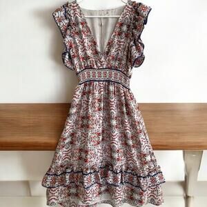 Max Studio Monique Spanish Floral Ruffled High Low‎ Hem Dress